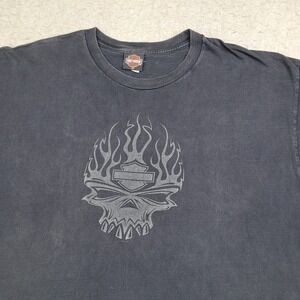 Vintage Harley Davidson Shirt Mens 3XL Black Skull Flames Short Sleeve Made USA